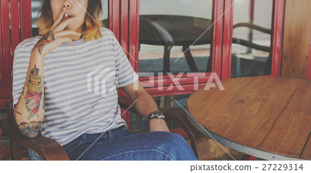 Men Smoking Cigarette Cafe Break Casual Concept 27229314