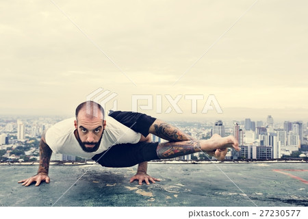 Man Practice Yoga Rooftop Concept Man Practice Yoga Rooftop Concept 27230577