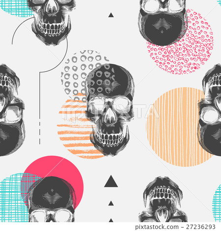 Seamless pattern with black human skulls and Seamless pattern with black human skulls and 27236293