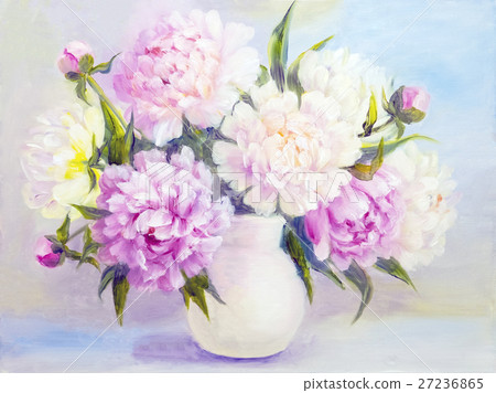 Peony flowers in a white vase 27236865