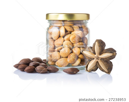 Sacha Inchi roasted seeds in clear glass bottle 27238953