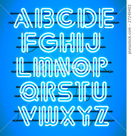 Glowing Blue Neon Alphabet. 27240403