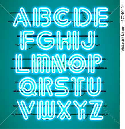 Glowing Blue Neon Alphabet. 27240404