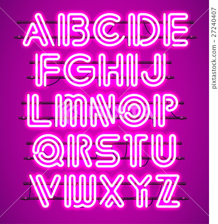 Glowing Purple Neon Alphabet. 27240407