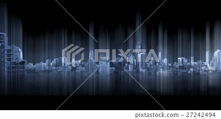 Blue panoramic city on black background 27242494