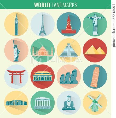 World landmarks flat icon set. Travel and Tourism 27248001