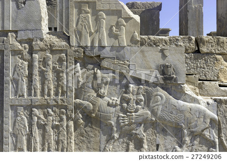 Famous bas relief carving of a lion hunting Iran Famous bas relief carving of a lion hunting Iran 27249206