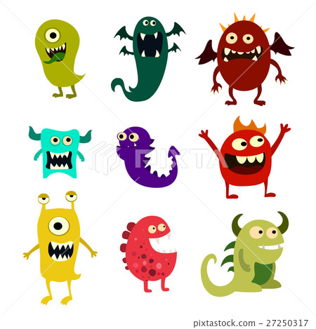 圖庫插圖: cartoon monsters set. colorful toy cute monster