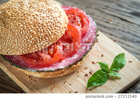 Sandwich with salami and tomatoes Sandwich with salami and tomatoes 27251540