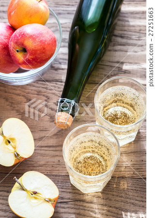Bottle and two glasses of cider 27251663