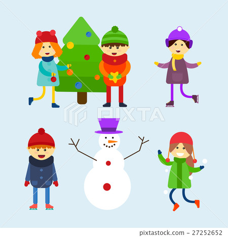 Kids playing winter games vector illustration. 27252652