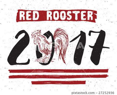 Red rooster of 2017 year. Hand drawn sketch vector 27252936