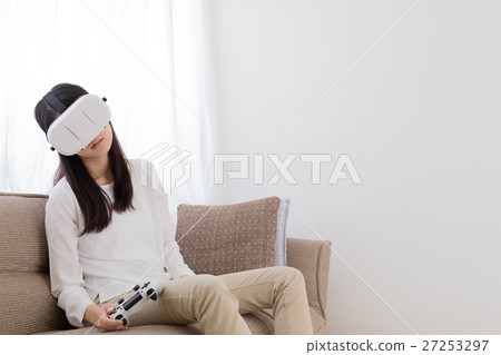 女性頭戴式顯示器，控制器，疲憊，疲憊 27253297