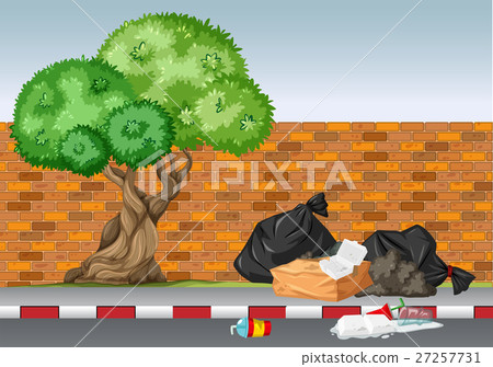 Scene with trash under the tree - Stock Illustration [27257731] - PIXTA