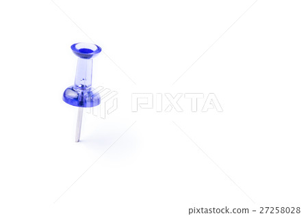 Blue translucent push pin on white paper 27258028