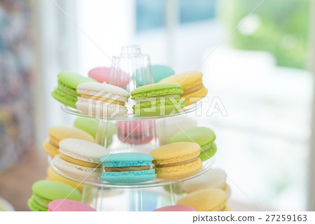 Close-up colorful macarons on pyramid-shaped 27259163