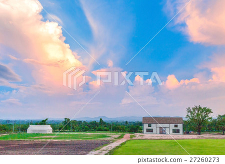 country agriculture farm with the barn in sunset country agriculture farm with the barn in sunset 27260273