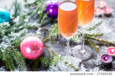Two glasses of champagne with Christmas tree  27260580