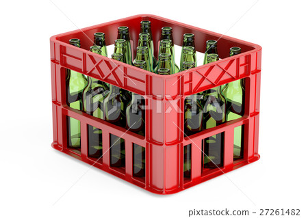 plastic storage box, crate with empty  bottles 27261482