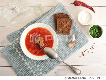 borsch with beef, sour cream and parsley borsch with beef, sour cream and parsley 27261916