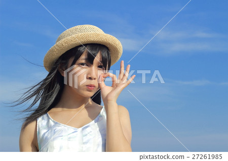 Woman blue sky of straw hat Woman blue sky of straw hat 27261985