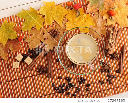 autumn coffee - yellow leaves of oak, maple autumn coffee - yellow leaves of oak, maple 27262165