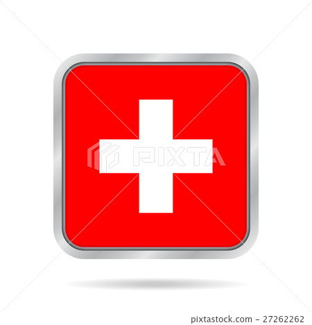 Flag of Switzerland. Metallic gray square button. Flag of Switzerland. Metallic gray square button. 27262262
