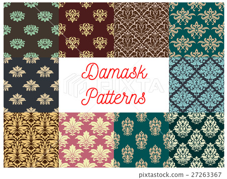 Damask flowery ornate seamless patterns set 27263367