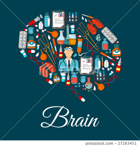 Brain symbol designed of medical tools and items Brain symbol designed of medical tools and items 27263451