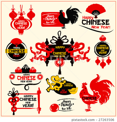 Chinese New Year badge, label and stamp set Chinese New Year badge, label and stamp set 27263506