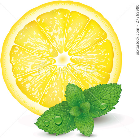 fresh lemon slice with mint leaves 27265980