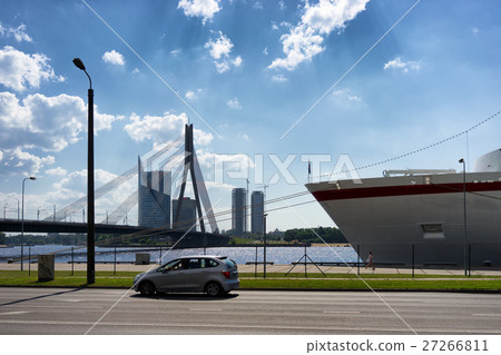 Ship at the dock in the port on the Daugava 27266811