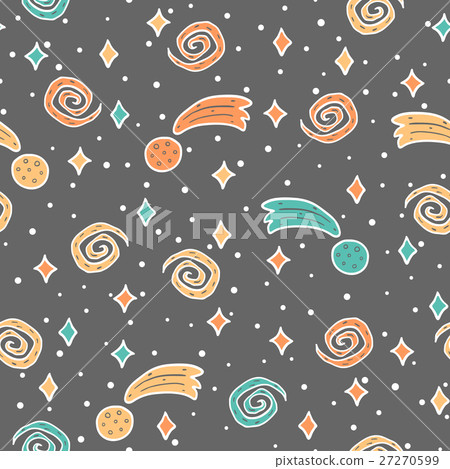 Seamless pattern with hand drawn space, stars and Seamless pattern with hand drawn space, stars and 27270599