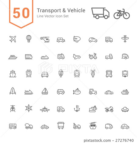 Transport & Vehicle Icon Set. 50 Line Vector Icons Transport & Vehicle Icon Set. 50 Line Vector Icons 27276740