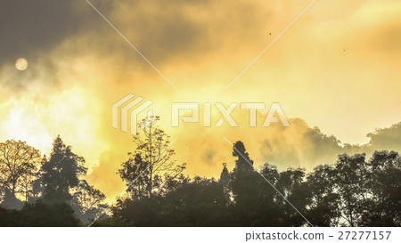golden sky shine though the fog above the mountain golden sky shine though the fog above the mountain 27277157