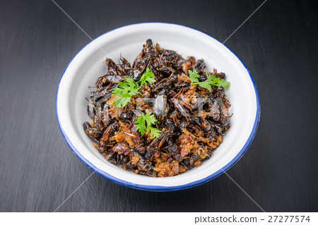 Food insect, Fried crickets in iron bowl  27277574