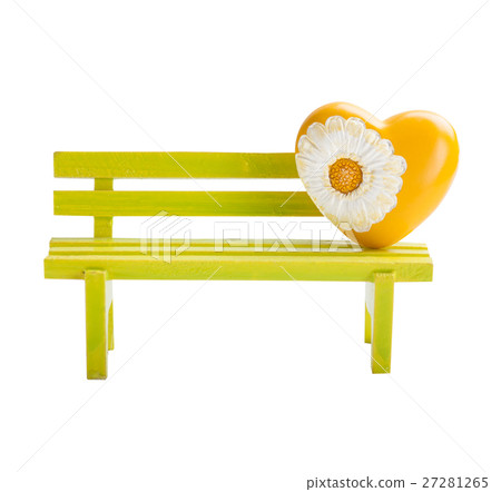Green toy bench and yellow heart Green toy bench and yellow heart 27281265