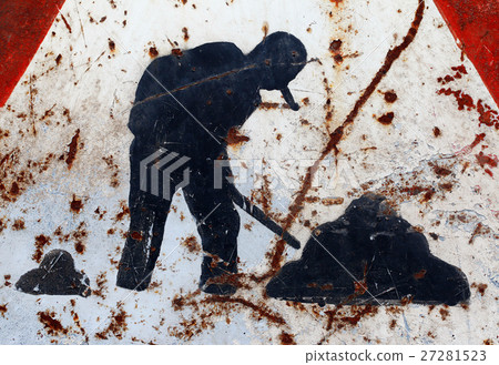 Roadworks - old and damaged road sign 27281523