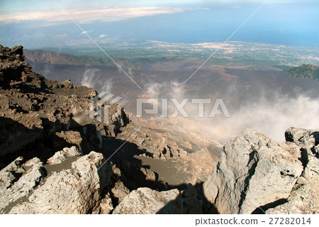 View from mount Etna with sea and towns beneath 27282014