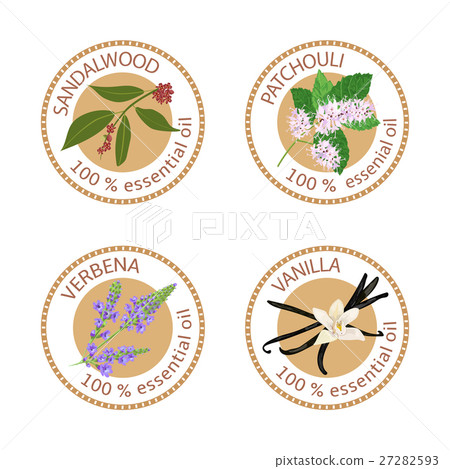 Set of essential oils labels. Sandalwood 27282593