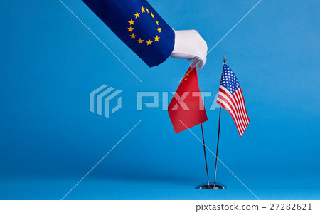 Two flags on a blue background, political concept Two flags on a blue background, political concept 27282621