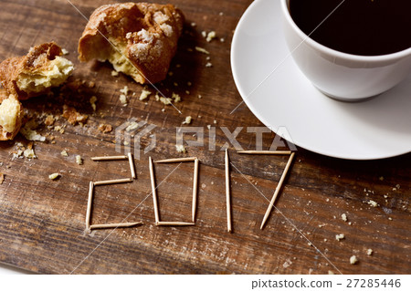 croissant, coffee and number 2017, as the new year croissant, coffee and number 2017, as the new year 27285446