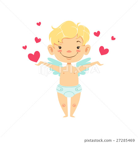 Boy Baby Cupid Surrounded With Hearts, Winged 27285469