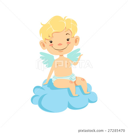 Boy Baby Cupid Sitting On Cloud, Winged Toddler In Boy Baby Cupid Sitting On Cloud, Winged Toddler In 27285470