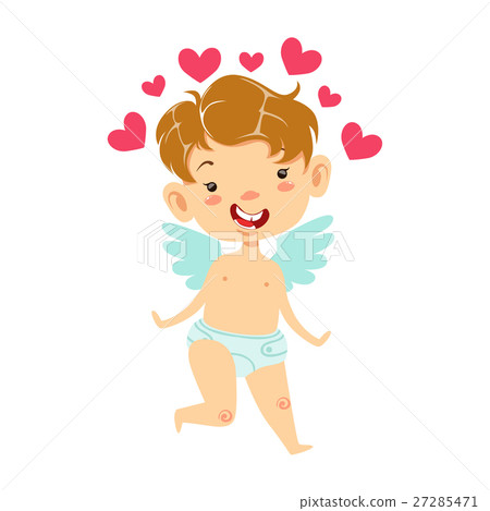 Boy Baby Cupid With Many Pink Hearts, Winged Boy Baby Cupid With Many Pink Hearts, Winged 27285471