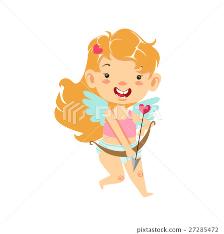 Girl Baby Cupid With Bow And Arrow,Winged Toddler 27285472