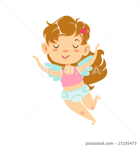 Girl Baby Cupid Flying, Winged Toddler In Diaper Girl Baby Cupid Flying, Winged Toddler In Diaper 27285473