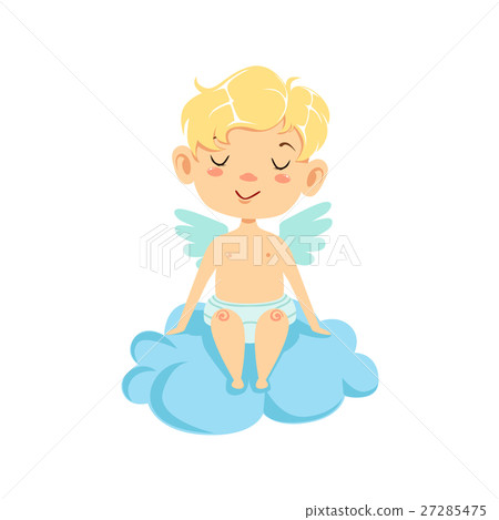 Calm Boy Baby Cupid On Cloud, Winged Toddler In Calm Boy Baby Cupid On Cloud, Winged Toddler In 27285475