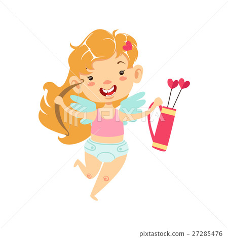 Girl Baby Cupid With Bow And Quiver, Winged Girl Baby Cupid With Bow And Quiver, Winged 27285476