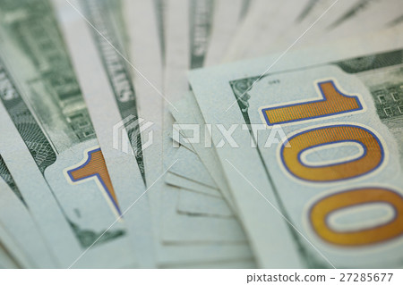 Close up of 100 dollars bill in US currency Close up of 100 dollars bill in US currency 27285677